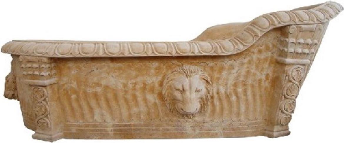 Casa Padrino Luxus Barock Badewanne Löwenkopf Gelb 180 x 95 x H. 75 cm - Freistehende Marmor Badewanne - Barock Bad Accessoires - Edel & Prunkvoll