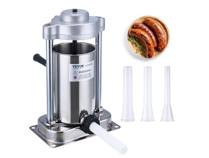VEVOR Poussoir à Saucisses Manuel 2 L\, Machine à Saucisses Verticale avec Pince de Type G\, Ensacheuse Saucisse en Acier Inoxydable 304 Alimentaire\, 3 Tubes de Remplissage\, pour Cuisine Restaurant