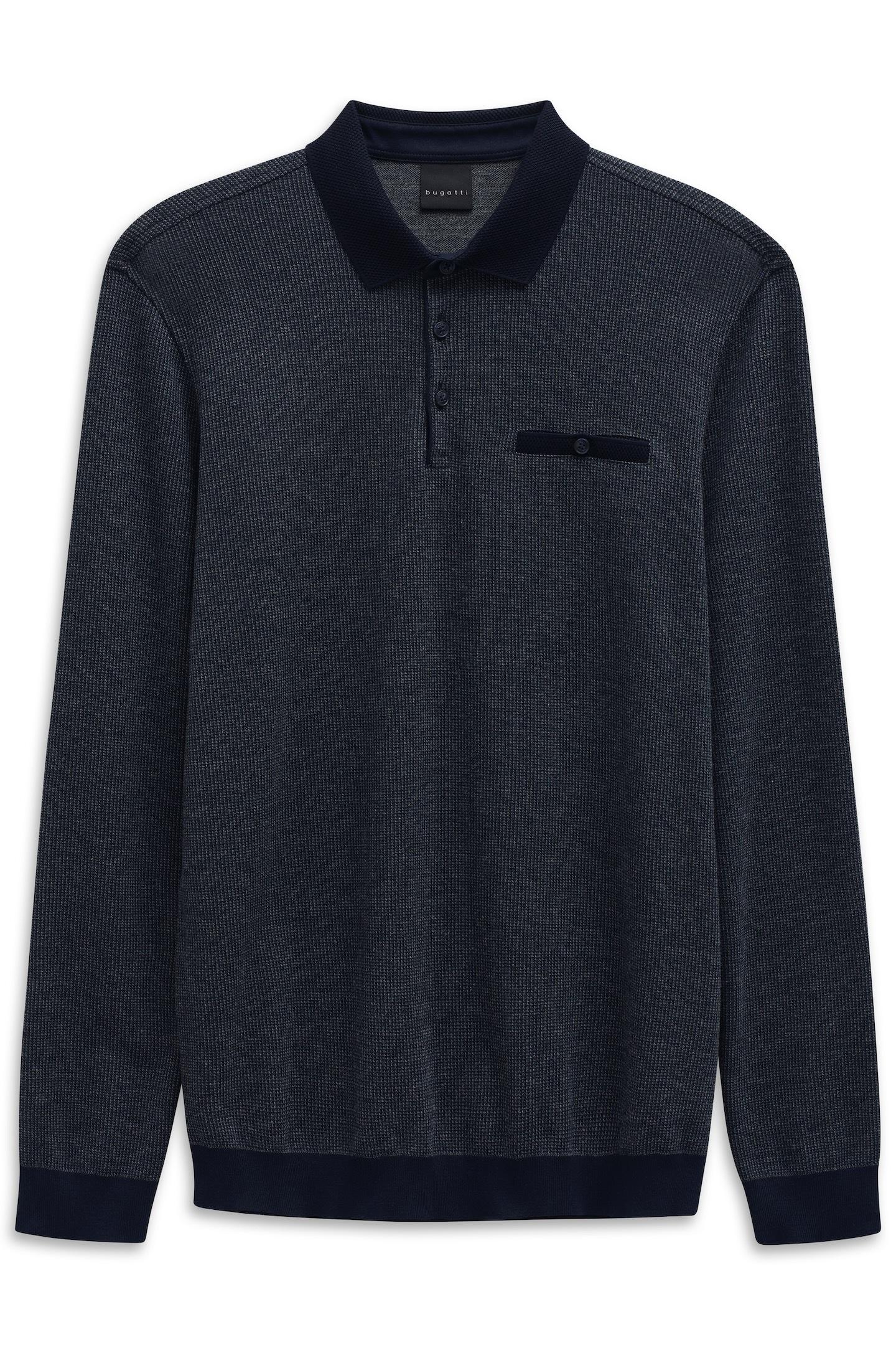 Bugatti Herren Polo Shirt langarm mit Brusttasche und Knopfleiste