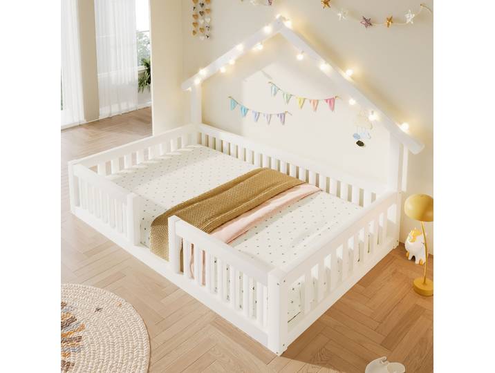Lit Cabane Enfant 90x200 Cm En Bois Blanc\, Sécurisé\, Moderne Pour Chambre Enfant Floragrace