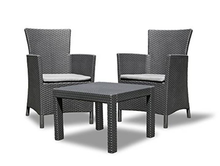 KETER Salon de jardin Keter Rosario 2 fauteuils et table\, aspect rotin\, graphite