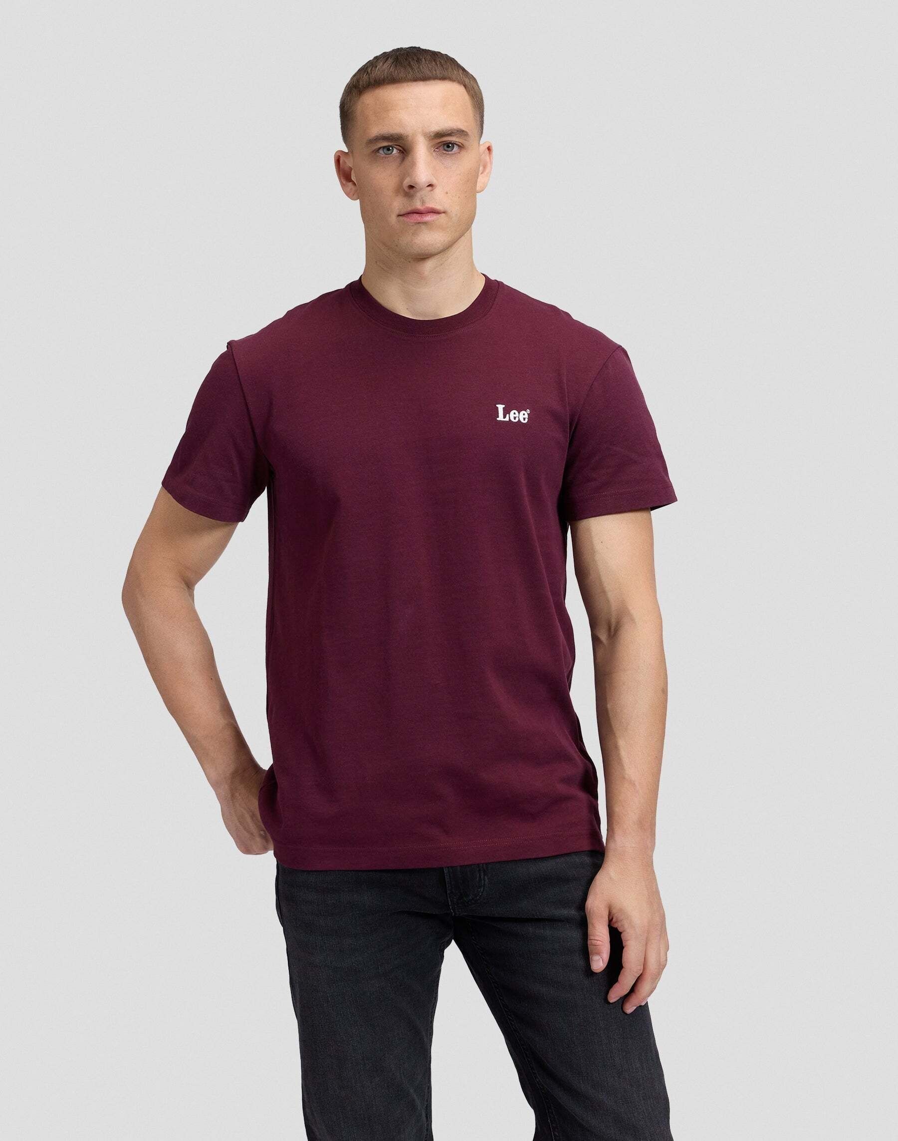 T-Shirt LEE "Lee T-Shirt Small Logo", Herren, Gr. S, rot (bordeaux), Shirts T-Shirt bordeaux S