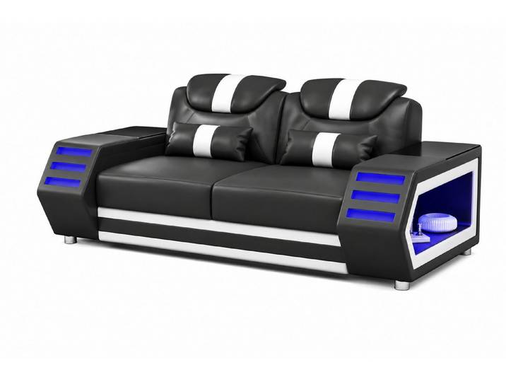 JVmoebel 2-Sitzer 2-Sitzer Ledersofa Modern Weiß Schwarz Elegant LED Ablage Komfort, 1 Teile, Made in Europa