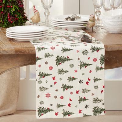 Saro Lifestyle Long Table Runner With Christmas Tree & Snowflakes Design
