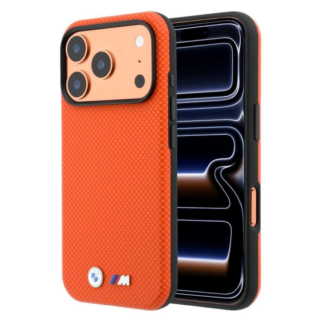 BMW Case M Quadrille Kevlar Metal Logo MagSafe for iPhone 18 Pro orange (Apple iPhone 18 Pro) (BMW001206)