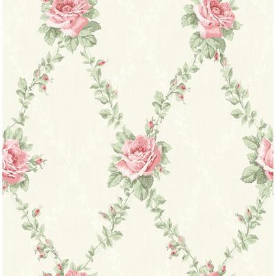 Seabrook Designs Josselin Rose Lattice Unpasted Wallpaper