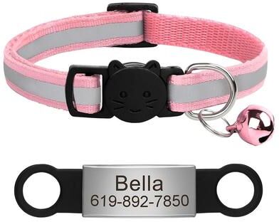 Uplifted Finds Customized Reflective Pet ID Collar With Nameplate pink 88