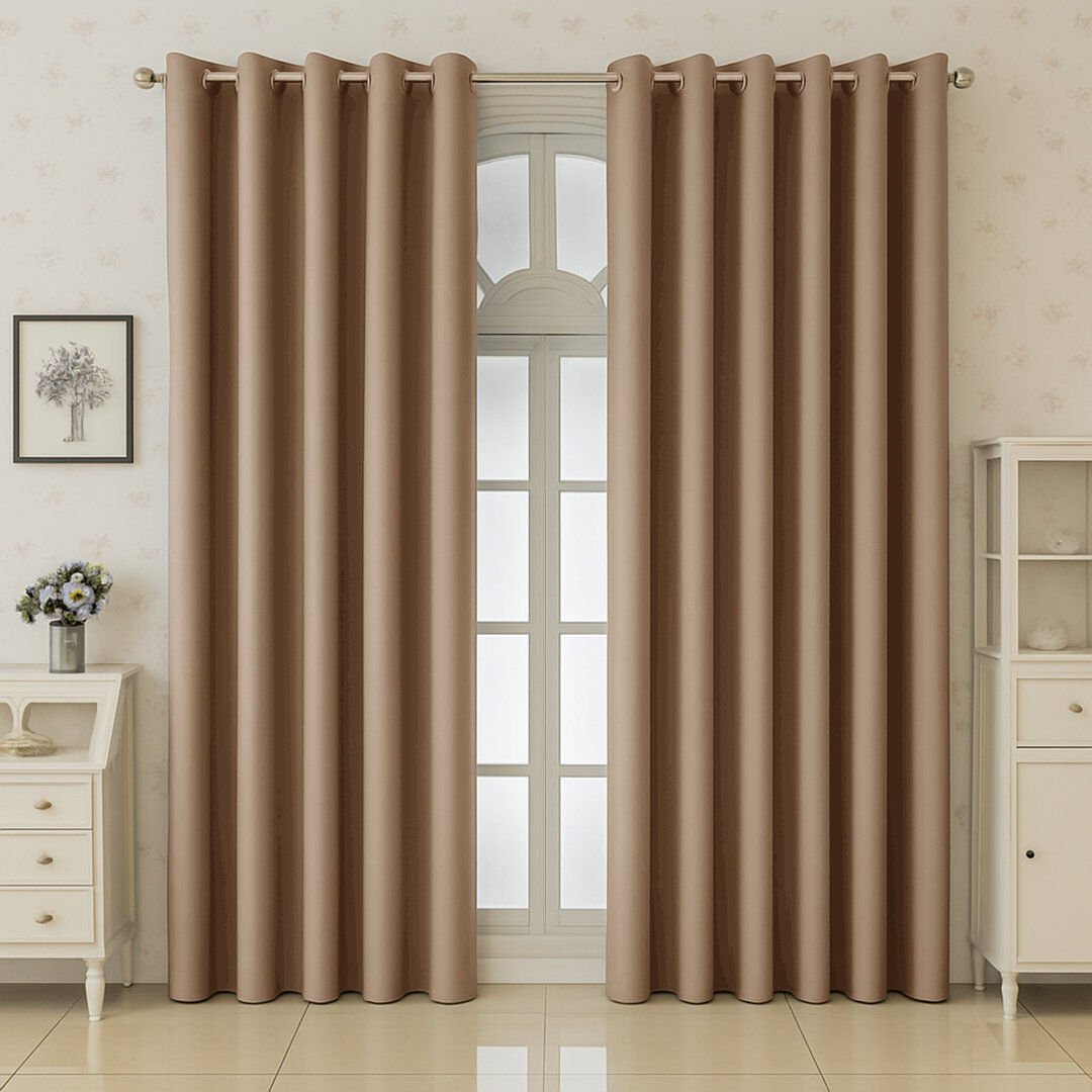 Aspire Homeware 100% Polyester Room Darkening Blackout Eyelet Curtains (Set Of 2) Beige 228cm Width x 228cm Drop