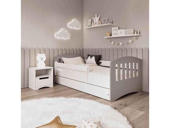 KINDER-/JUNIORBETT Classic Weiß/Grau 80x180cm
