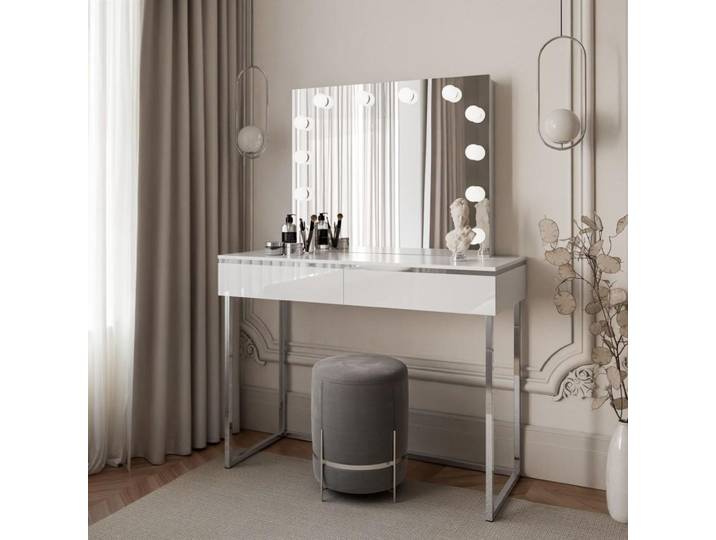 Kosmetiktisch AURORA SILVER ELITE mit Spiegel Weiss Hochglanz