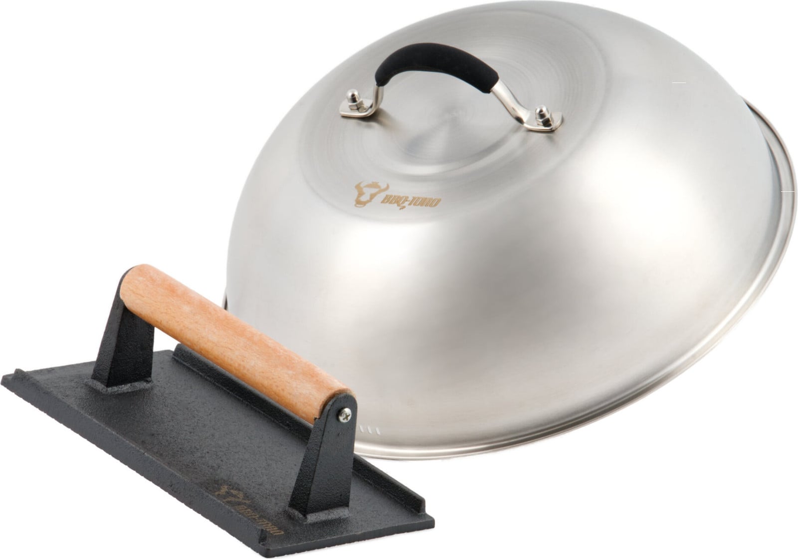 BBQ-Toro roestvrijstalen warmteafdekking met gietijzeren vleespers voor burgers