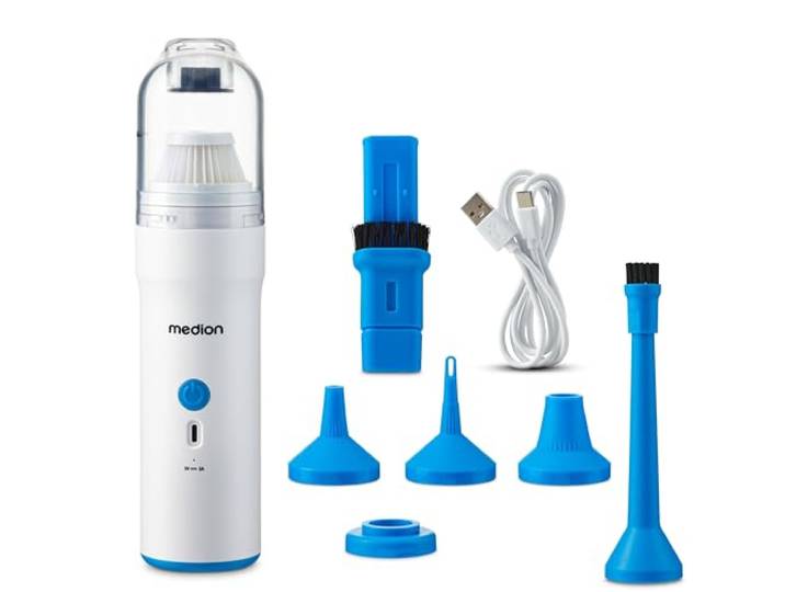 MEDION handstofzuiger (oplaadbare accu, snoerloos, 3-in-1 stofzuiger, luchtpomp- en blaasfunctie, krachtige 5 kPA zuigkracht, stofreservoir, USB-C, MD19877)
