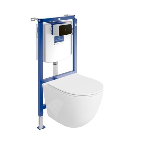 Villeroy&Boch ViConnect H112 Complete Inbouwtoiletset met Wandcloset Sinto en Zwarte Bedieningsplaat, Wit
