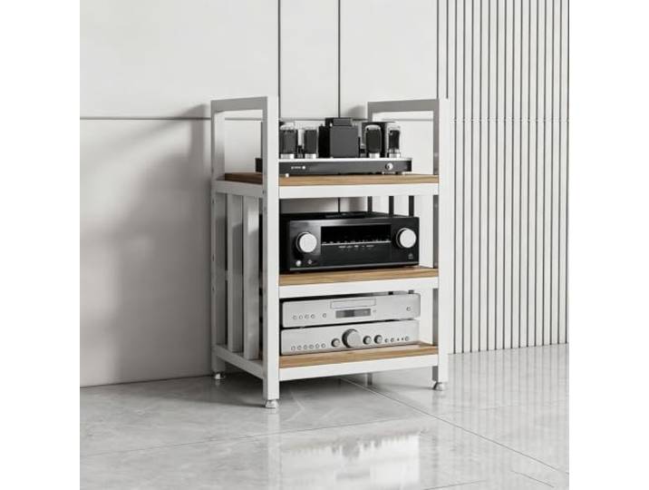 Medienschrank, AV-Ständer mit Verstellbaren Regalen Rädern für Wohnzimmer Metallischer Stereo-Rack, Verstellbare Regale, Medienaufbewahrung für Zuhause, für Wohnzimmer, Büro, Aufnahmestudio