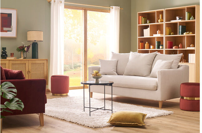 Miliboo Runder Samt-Pouf in Ziegelrot und goldenem Metall D40 cm AMAYA