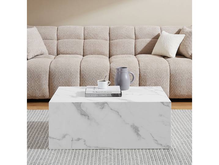 Table basse rectangulaire Zelale 90 x 35 x 60cm Blanc/Imitation marbre blanc