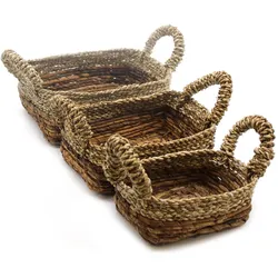 Banana Leaf & Seagrass Square Basket- Set of 3