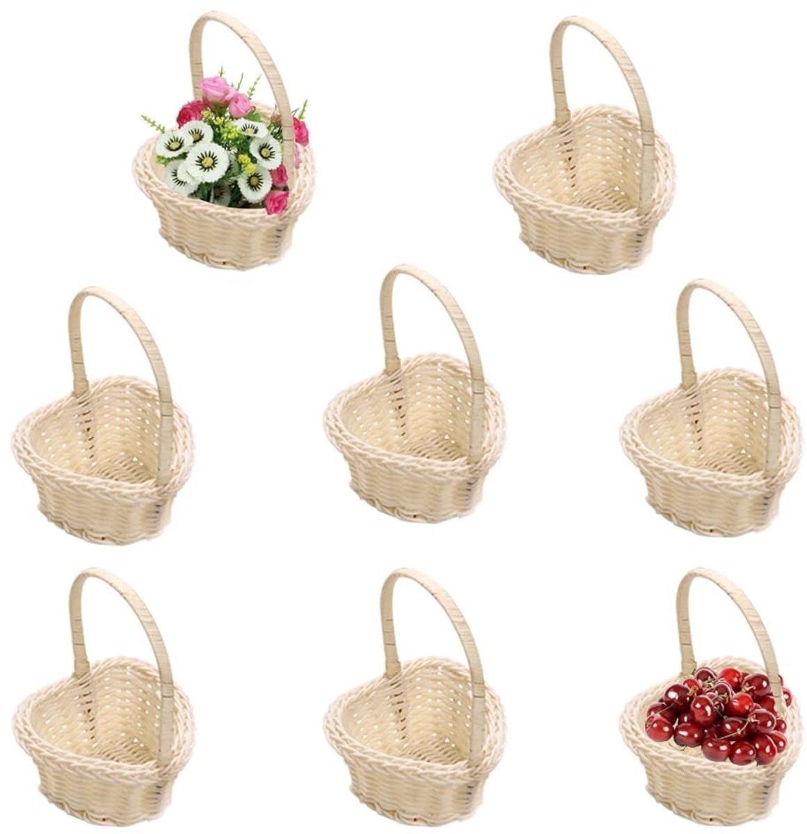 Solidchoice - Set van 8 kleine rieten mandjes voor decoratie