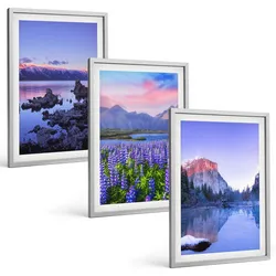 BILDER SET 3er Set - 40x60 cm Silberner Rahmen - Berglandschaften mit Wasser und Himmel