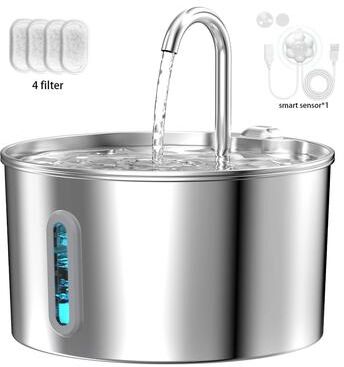 Inspired Finds CrystalFlow Stainless Steel Pet Water Fountain 74oz Automatic Drinking Station faucet + 12 Filters