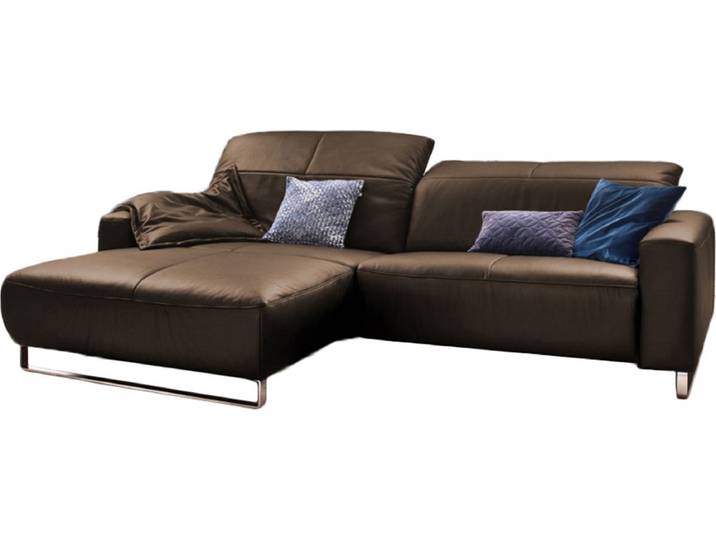 KAWOLA Sofa YORK Leder Life-line hasel Rec links Fuß Metall Chrom matt mit Sitztiefenverstellung