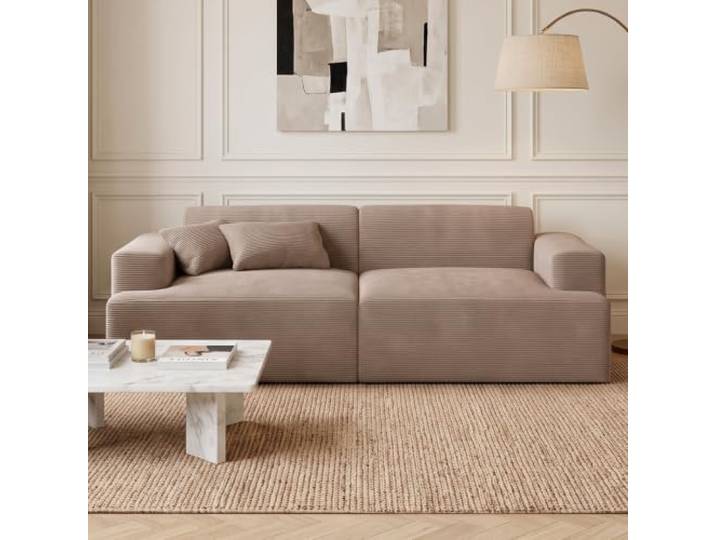 skølm Freki Cloud Couch aus Cord, 2-Sitzer, Taupe, 2 Kissen, Vollschaumsofa Sofagarnitur, Vollschaumcouch mit Vakuum-Kompression, 230 cm breit, kein Aufbau erforderlich, Wohnzimmersofa, Polstersofa
