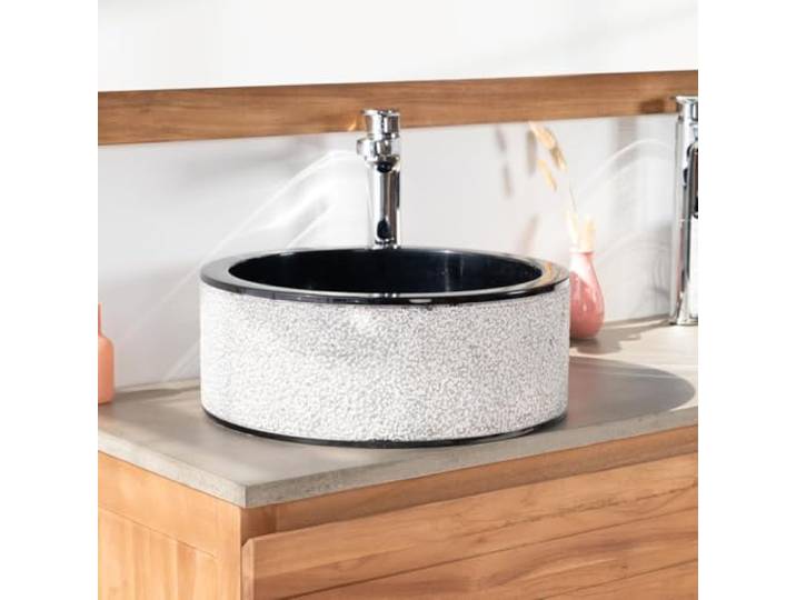 Wanda collection - Vasque Salle de Bain en marbre Elbe Noir 40cm