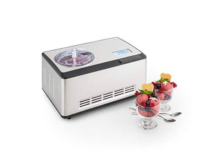 Klarstein Dolce Bacio Eiscremebereiter Kompressions-Eismaschine Eismaschine auch für Sorbet, Frozen Yogurt (2 Liter, 180 Watt, Timer, LCD-Display, Touch, Kühlfunktion, Edelstahl) silber
