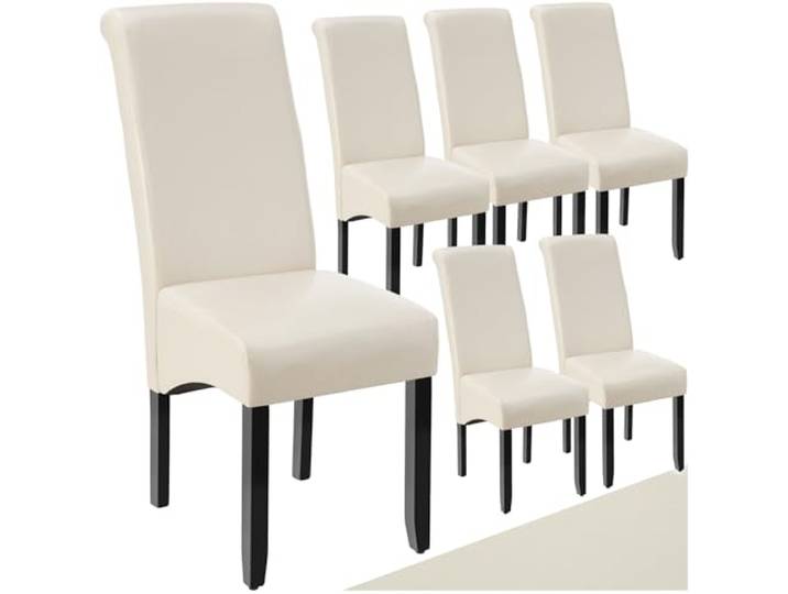tectake® 6er Set Stühle, Kunstleder Stuhl mit hoher Rückenlehne, ergonomische Form, perfekt für den Esstisch, als Esszimmerstühle, Küchenstühle oder im Wohnzimmer - Creme