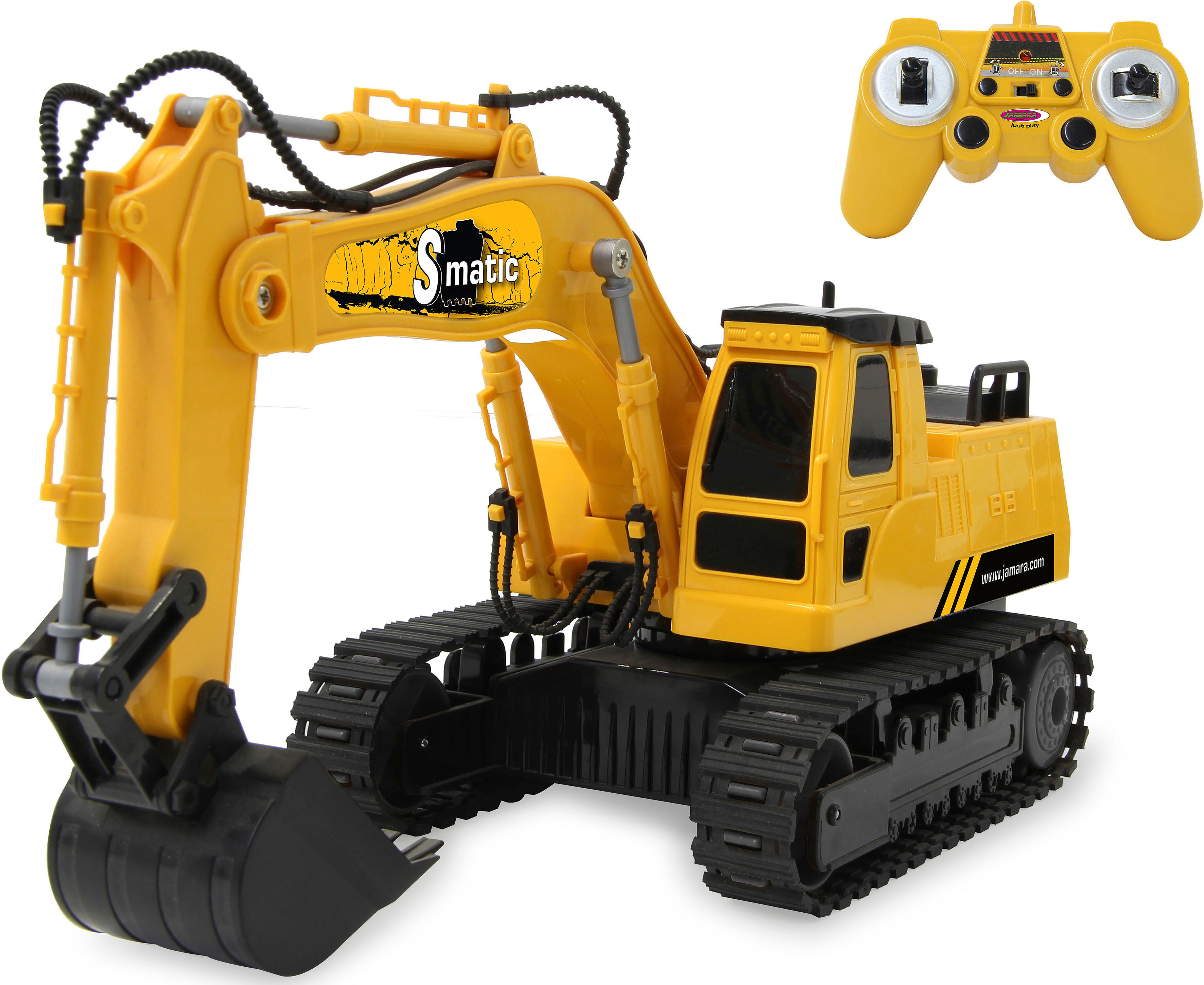 RC-Bagger JAMARA "S-Matic 2,4GHz", gelb, Fernlenkfahrzeuge, KinderB:21,5cm H:12cm T:35cm, RC-Bagger, B:21,5cm H:12cm T:35cm