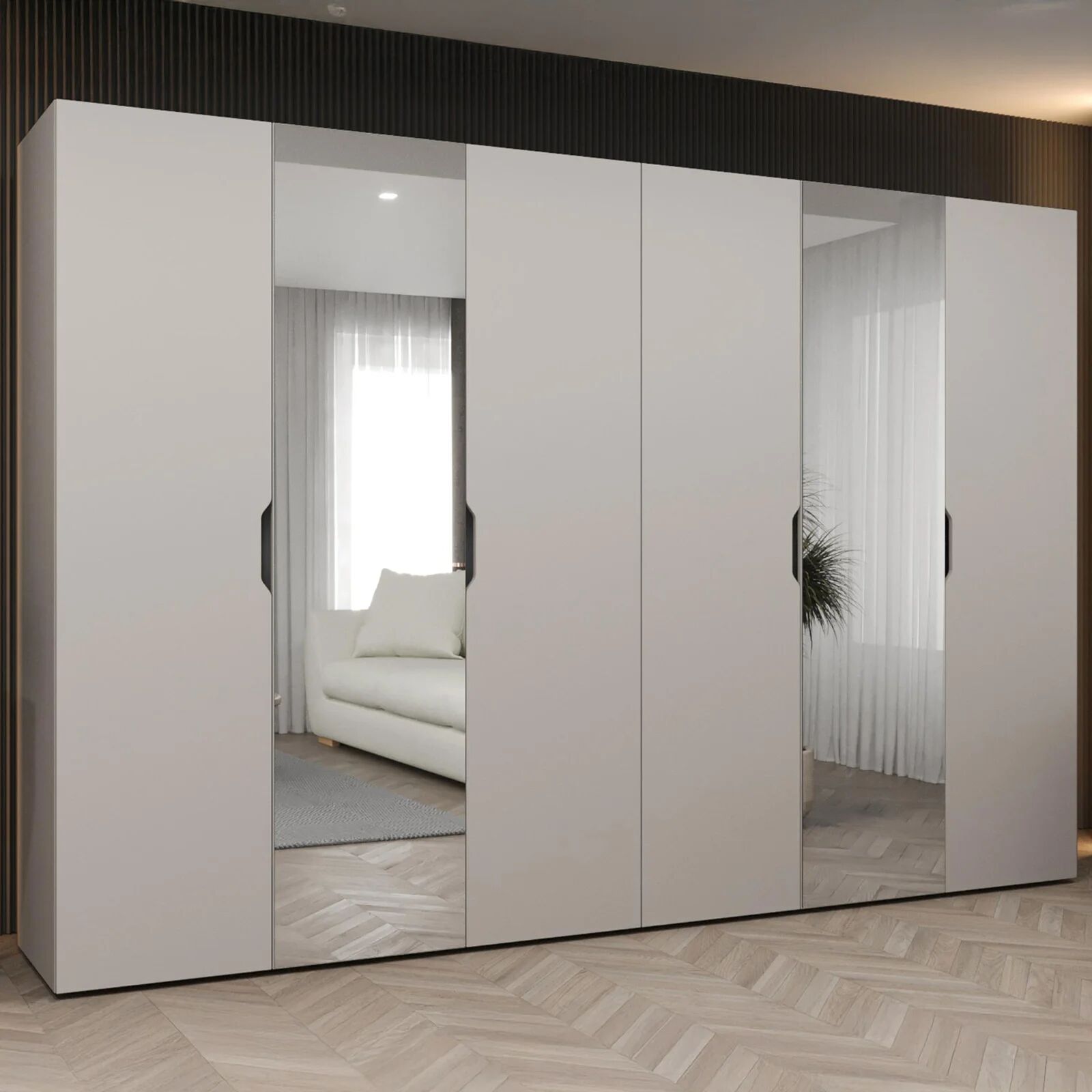 garneroarredamenti Armadio 300x202 cm 6 ante con specchio beige cashmere Valencia