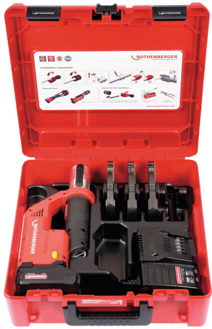 Machine à presser Rothenberger ROMAX Compact Twin Turbo jeu d'inserts interchangeables CO12-16-20-25, 1x2Ah (1000002114)
