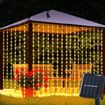 Inspire Curations Solar 8 Mode Outdoor Curtain String Lights warm 3mx1m 100leds