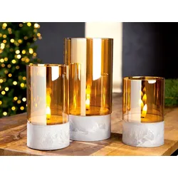 Glas Windlicht LED Kerze bernstein 15cm