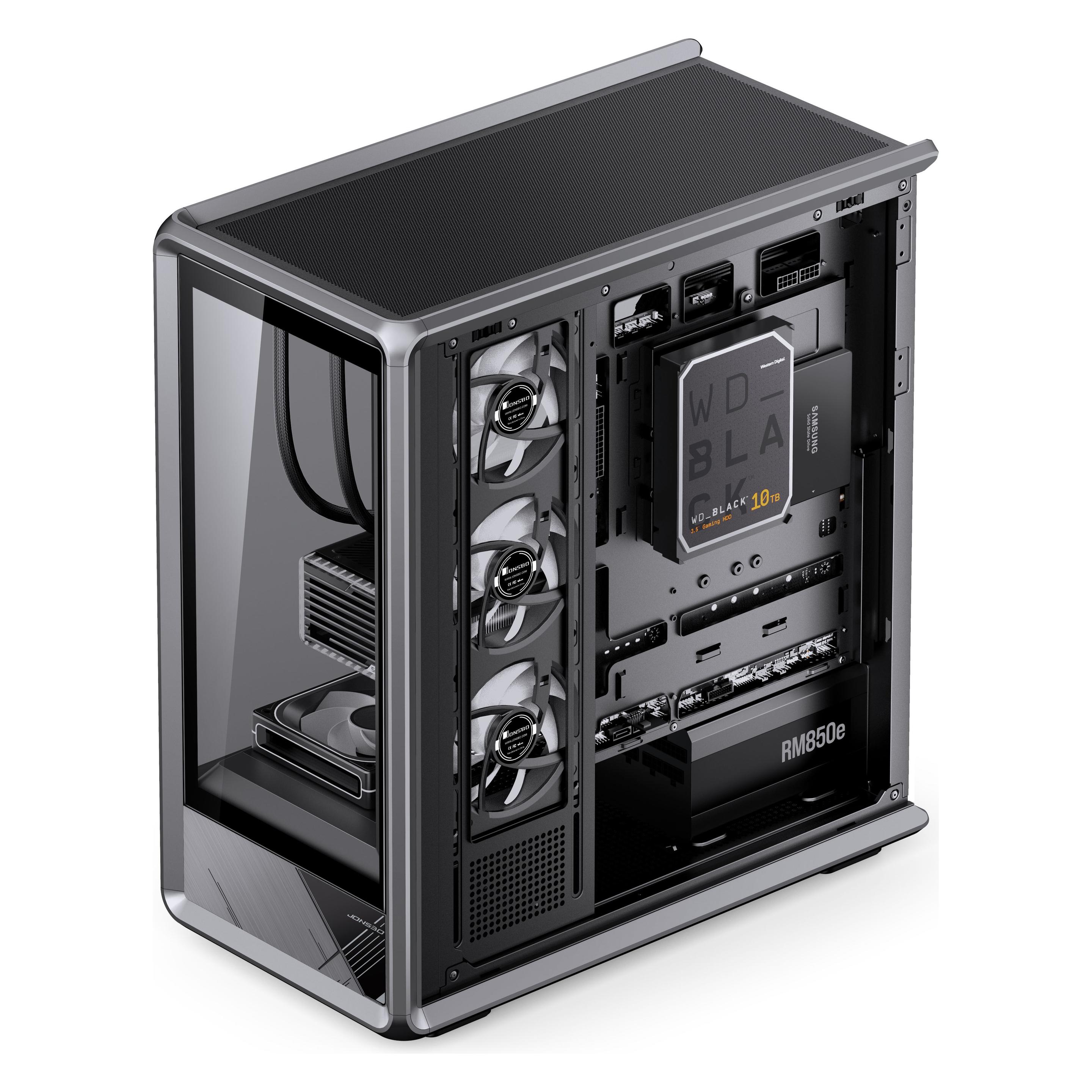 Jonsbo D401 PC-Gehäuse, Midi Tower, ATX, Tempered Glass - schwarz (ATX, mATX, Mini-ITX) (D401 BLACK)