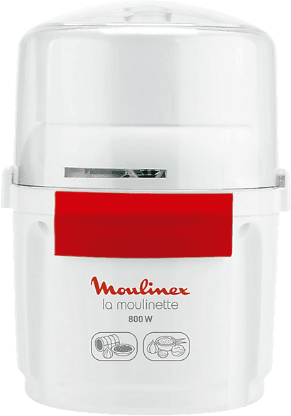 Picadora - Moulinex AD560120, 800 W, 200 g/250 ml, Acero inoxidable, Cuchilla doble, Sistema 1-2-3, Blanco