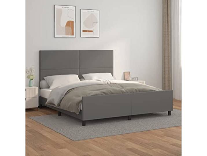 YNGBHFNOP Kunstleder Höhenverstellbares Bettgestell 180x200 cm Grau Bettgestell mit Kopfteil Grau 180x200 cm Kunstleder Bettrahmen mit verstellbarem Rückenlehne und stabilen Stützbeinen für