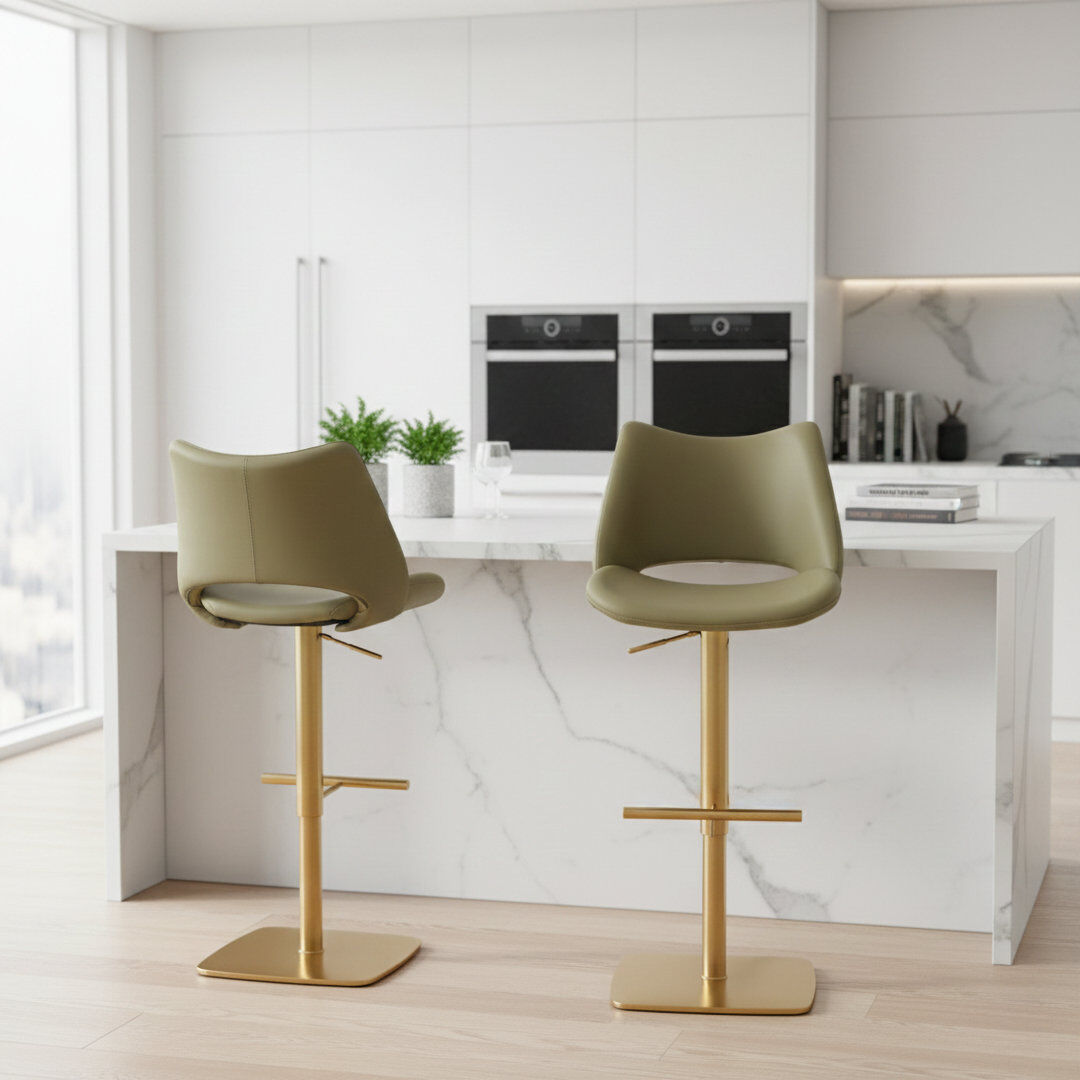 George Oliver Vanlue Barstool Green/Gold 44cm W X 56cm D