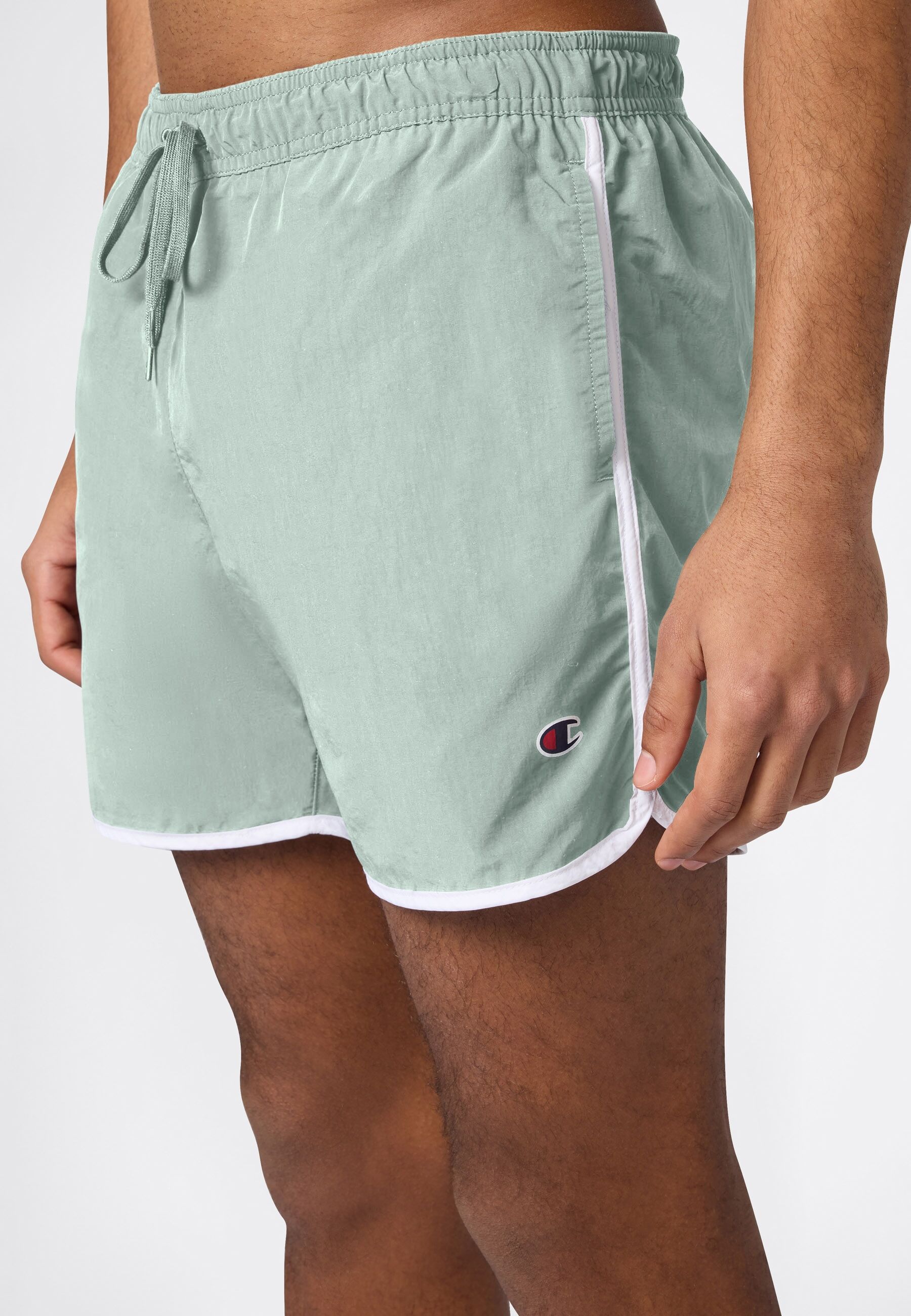 Badeshorts CHAMPION "5-inch Men's swim shorts", Herren, Gr. S, N-Gr, grün (ige), Polyamid, Badehosen Badeshorts, schnelltrocknendes Material, sportliche Schnittform ige S, N-Gr