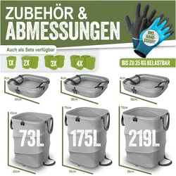 Kesser, Komposter + Gartensack,  Pop-Up-Gartensack Laubsack Gartenabfallsack, selbststehend, faltbar, inkl. Handschuhe (175 l)