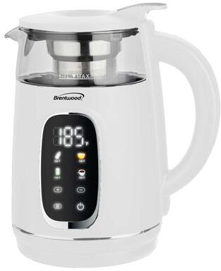 Brentwood 1.7L 1100W BPA Free 360 Cordless Digital Glass Electric Kettle in White with Tea Infuser