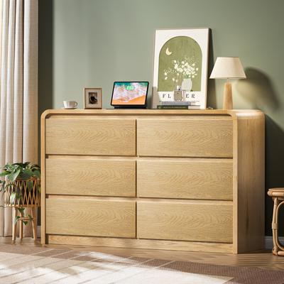 Loedds 47-Inch 6-Drawer Modern Fluted Dresser and Storage Chest, Antique Natural