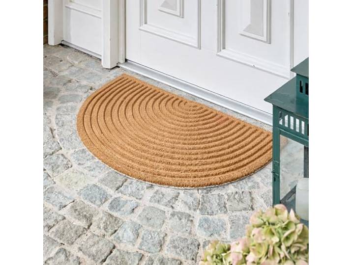 Moderne Kokosfußmatte Haustür - Fußmatte Streifen 60 x 90 cm (Halbkreis) Coco Shape Fussmatte Innenbereich Türmatte Außen überdacht Kokosfaser natur Kokosmatte strapazierfähig Fußabstreifer Design