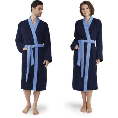 Unisex-Bademantel MÖVE "Superwuschel Kimono mit Blende" Gr. XL, deep sea, L:130cm, Walkfrottier, Hausmäntel, ideal für Sauna & Spa, Hotelbademantel