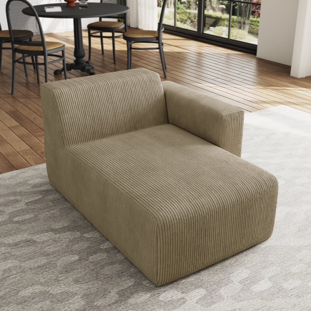 Blue Elephant Upholstered Chaise Lounge Khaki 81cm H X 110cm W X 145cm L