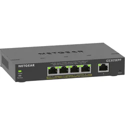 NETGEAR GS305EPP PoE Switch 4 Port Gigabit Ethernet LAN Switch PoE+ 120W Plus (5 Ports Plug-and-Play, Managed Netzwerk Switch PoE, IGMP Snooping, QoS, VLAN, Lüfterloses Metallgehäuse), Schwarz