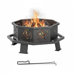 Relaxdays Achteckige Feuerschale mit Sternenmuster Schwarz