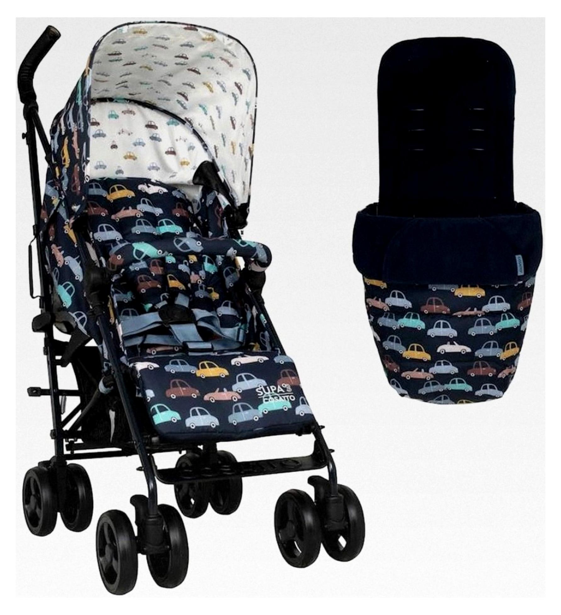 Supa 3 Kinderwagen mit Fußsack, leichter Kinderwagen von Geburt bis 25 kg, kompakt, Regenschirmklappe, großer Einkaufskorb, Tragegriff