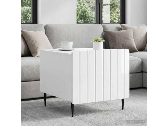 pokgdf Couchtisch Hochglanz Weiß 49 x 50 x 42 cm Holzwerkstoff mit Ablage Modernes Design, zweistufig, pflegeleichte Oberfläche, vielseitig einsetzbar, kompakte Größe