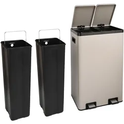 SVITA TMH2X30 Mülleimer 60L Mülltrennsystem 2 Fächer 2x30L Softclose-Deckel Pedal versteckbar Kunststoff Inneneimer Taupe